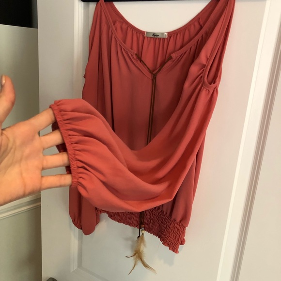 Papaya Peasant Top with Feather Tie Detail - Picture 2 of 7